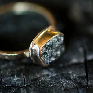 Rough Diamond Engagement Ring 14k Gold 1.2ct Black Eco Friendly Metal image 3