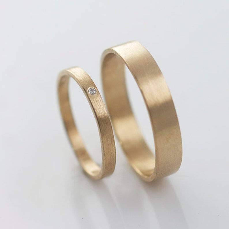 Recycled Hand Forged 14k Yellow Gold Ring Band Set Satin - Etsy