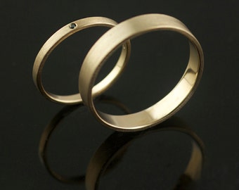 Hand Forged Recycled Gold Wedding Rings Black Diamond Handmade in Portland, OR