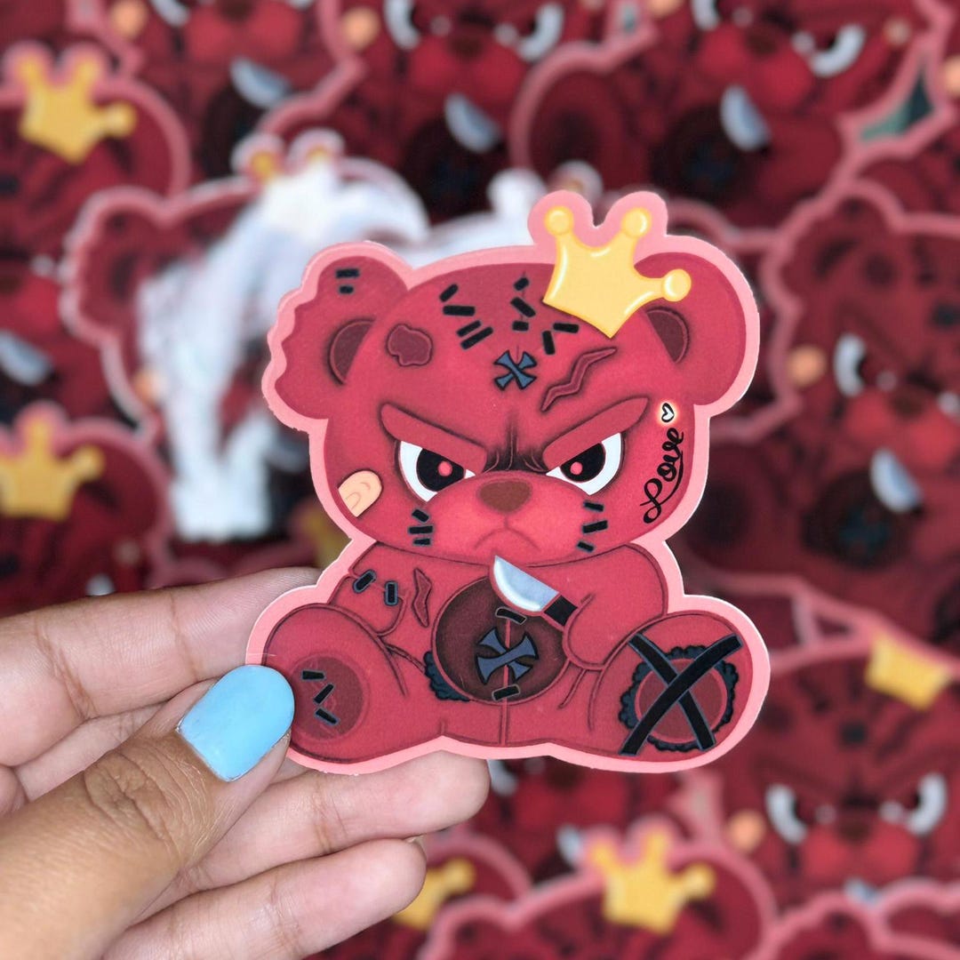 Bubbles: Vinyl Sticker Red Angry Emo Cute Stitched Teddy Bear - Etsy