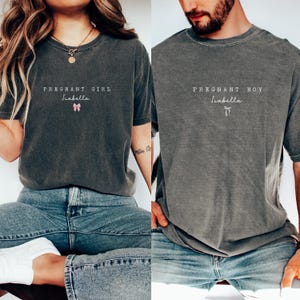 Mom And Dad Matching Pregnancy Announcement Shirts Funny Baby Reveal Tees Set Custom Parents To Be Tops Baby Shower Gift For Couple Coquette