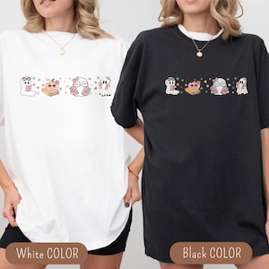 Bookish Ghost Shirt Süßes Halloween Lese T-Shirt Gruseliges Buch-Liebhaber-Shirt Geist Kaffee Shirt Lustiges Herbst-Lehrer-T-Stück gruseliger Lehrer Blumengeschenk