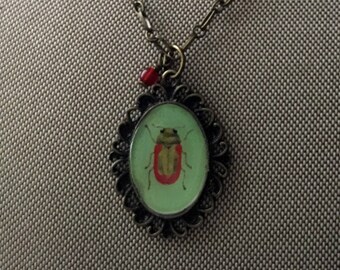 Beetle Jewelry, Beetle Necklace, Beetle Pendant, Jewel Beetle Pendant, Black Beetle Jewelry, Green