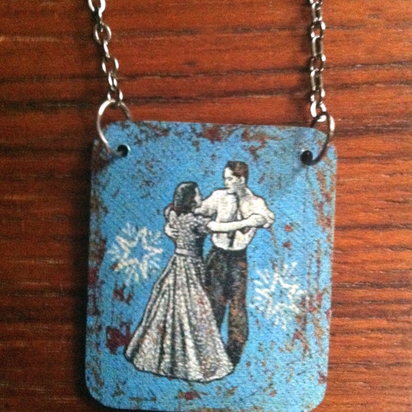 Romantic Necklace / Dancing Couple, gift for girlfriend, Jon Langford art, art pendant