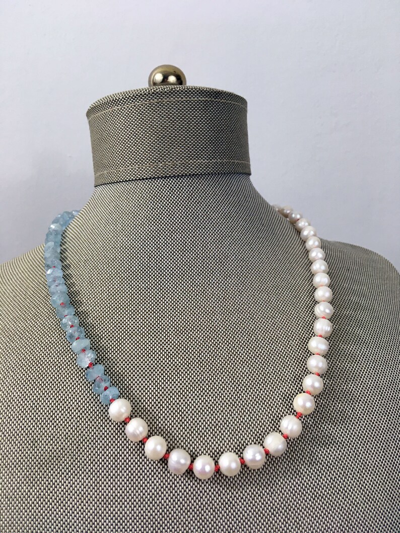 boho necklace Pearl and Aquamarine Necklace throat chakra purity March birthstone wisdom freshwater pearl necklace citrine necklace
