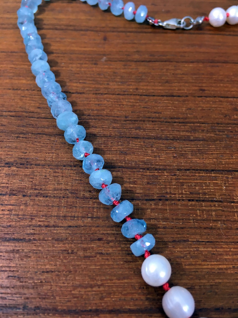 boho necklace Pearl and Aquamarine Necklace throat chakra purity March birthstone wisdom freshwater pearl necklace citrine necklace