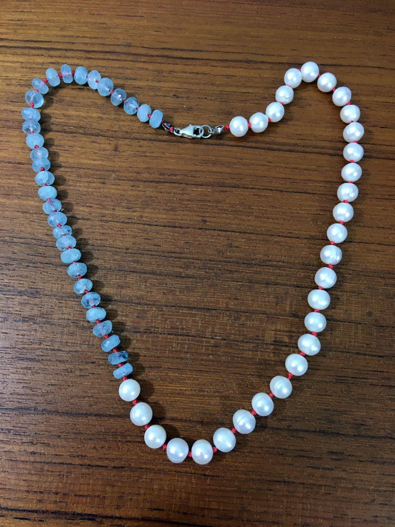 boho necklace Pearl and Aquamarine Necklace throat chakra purity March birthstone wisdom freshwater pearl necklace citrine necklace