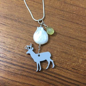 Deer Necklace / reindeer, handmade necklace, pearl and gemstone necklace, wabi sabi, amethyst earrings image 1