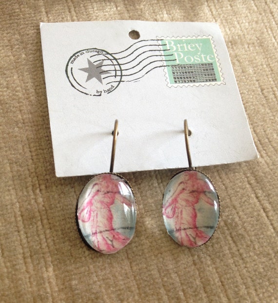 Postage stamp jewelry Vintage Postage Stamp Earrings 2002 Cherry Blossom- Japan Stamp French clip earrings in antique bronze finish