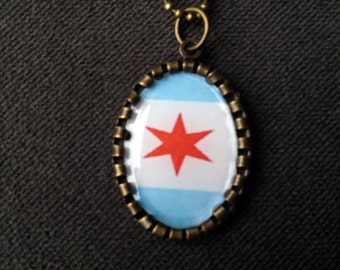 Chicago Flag necklace / Chicago Star necklace,  Made in Chicago, handmade necklace, resin necklace