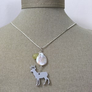 Deer Necklace / reindeer, handmade necklace, pearl and gemstone necklace, wabi sabi, amethyst earrings image 2