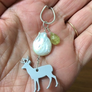 Deer Necklace / reindeer, handmade necklace, pearl and gemstone necklace, wabi sabi, amethyst earrings image 4