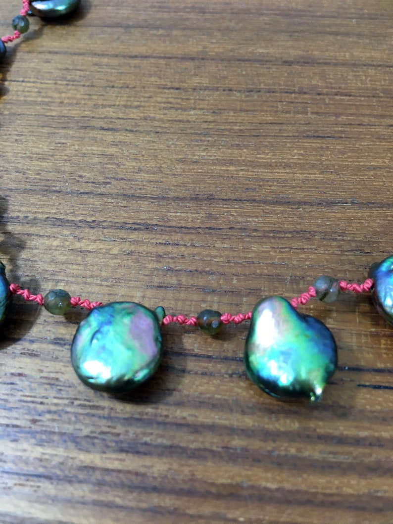 coin pearl Pearl and Labradorite Necklace hand knotted necklace gemstone necklace freshwater pearl