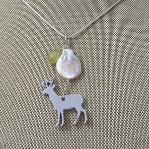 Deer Necklace / reindeer, handmade necklace, pearl and gemstone necklace, wabi sabi, amethyst earrings image 3