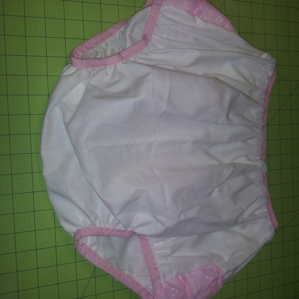 Adult Baby Bottoms - White and Pink Ruffle Butt - Size 30 to 40 inches