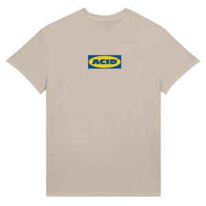 ACID Techno T-Shirt | Unisex Heavyweight Tee | Rave Party Fashion | Acid House Inspired Design Sand