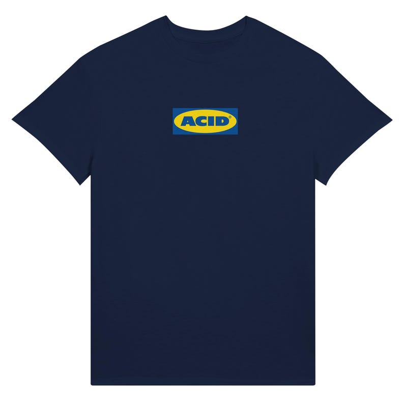 ACID Techno T-Shirt | Unisex Heavyweight Tee | Rave Party Fashion | Acid House Inspired Design Navy