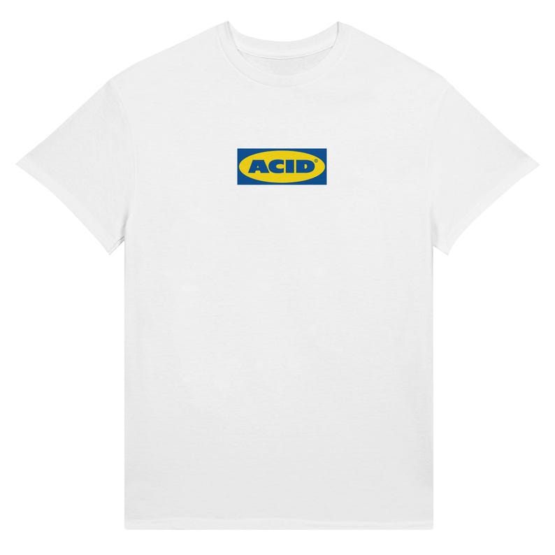 ACID Techno T-Shirt | Unisex Heavyweight Tee | Rave Party Fashion | Acid House Inspired Design White