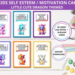 60 petits dragons mignons pour l'estime de soi - Motivation - Affirmation - Cartes de santé mentale, citations positives, cartes de rentrée scolaire, imprimables