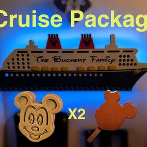 Personalized DCL Magnet Set | Backlit Cruise Ship Magnet + 2 Mickey Waffle Magnets + 2 Mickey Ice Cream Bar Magnets | Disney Cruise Decor