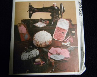 Uncut McCall's Pattern 2452 Sewing Accessories Tote, Sewing Kit, Pin Cushion Box, Armchair Caddy and more