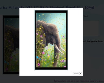 Reserved for Rose——-Peaceful Elephant Enjoying Wildflowers on a Fabric Panel! — 100% Top Quality Cotton