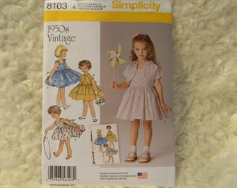 Uncut Simplicity Pattern 8103 Precious Vintage 1950's Style Little Girls Dress And Lined Jacket