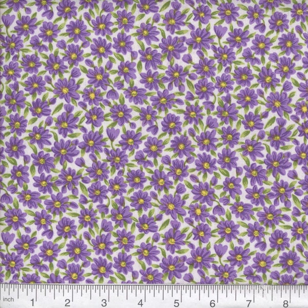 Pretty Little Purple Daisies Floral Print Cotton Fabric