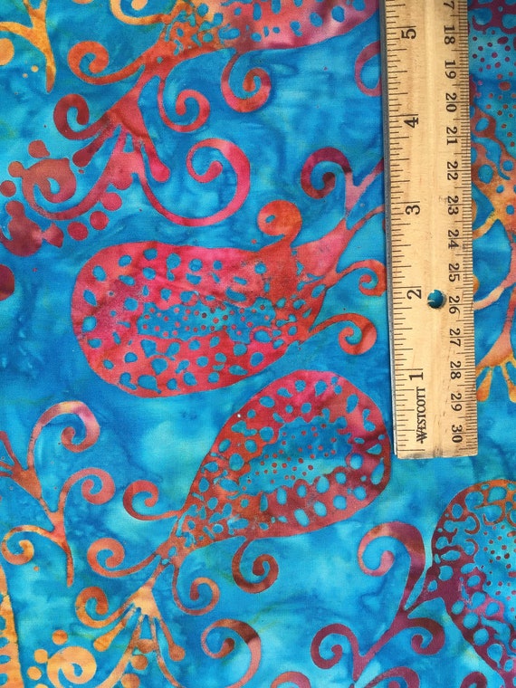 SINGER Fabric, 100% Cotton Print Batik, 5 Yards Cut, Blue Paisley