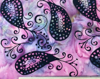 Paisley Pattern on Pink and Purple Batik Cotton Fabric by Batik Textiles