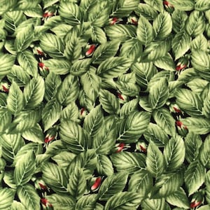 Roses & Butterflies Foilage with Buds Cotton Fabric by Timeless Treasures