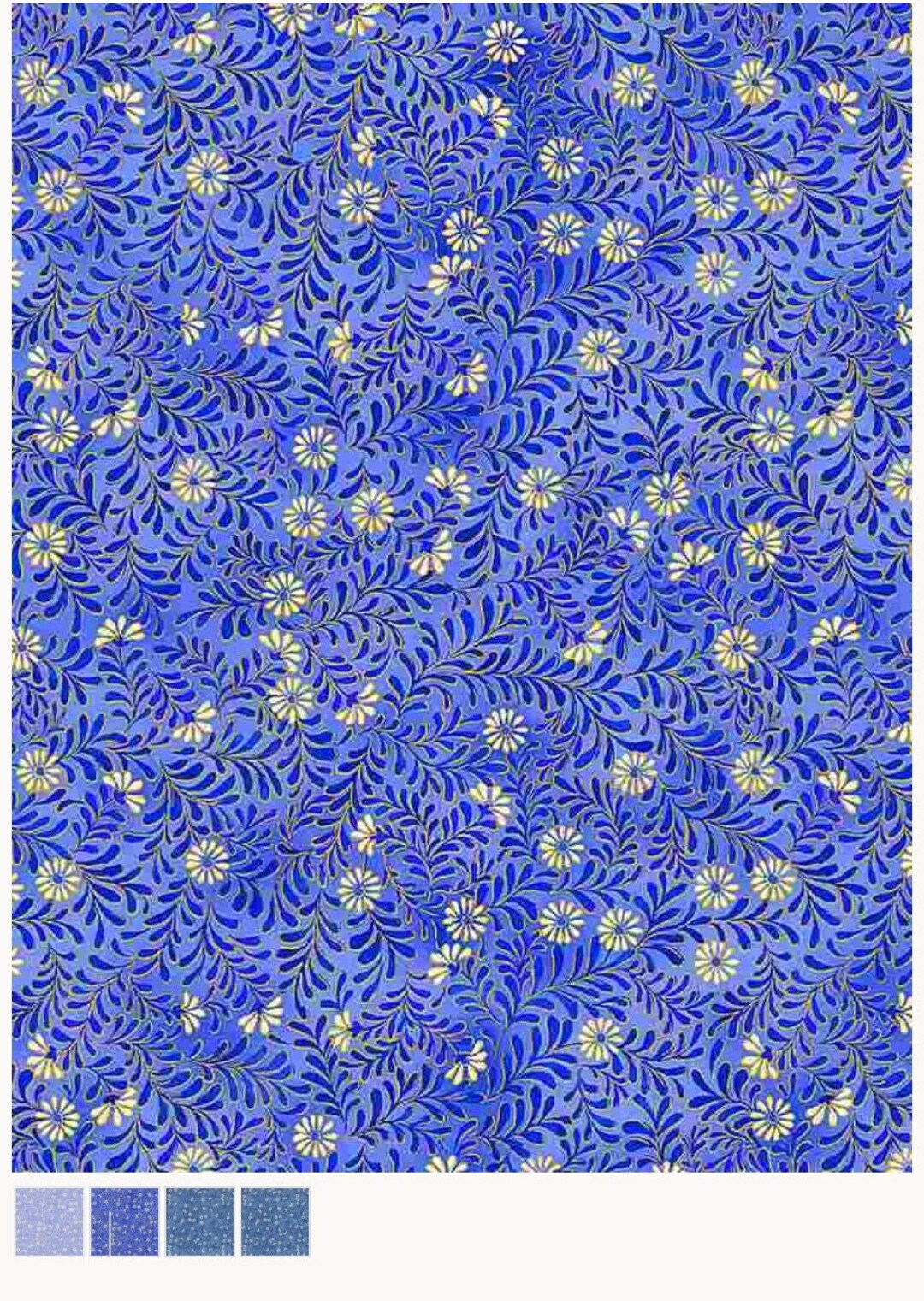Fleur CM1010 by Timeless Treasures. Metallic Gold, Leaves & Blue ...