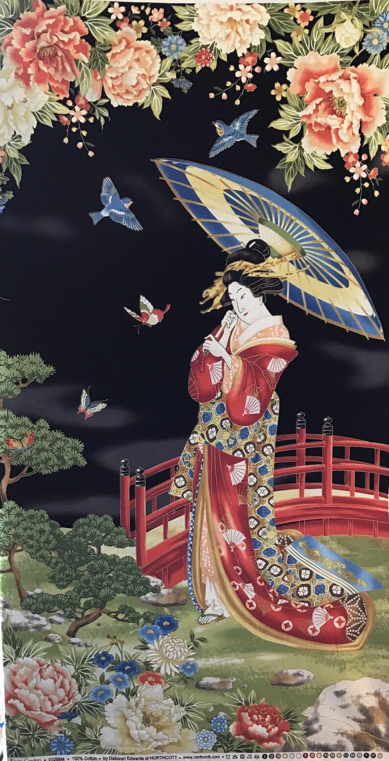 Kyoto Garden Asian Geisha Panel Cotton Fabric by Northcott Etsy