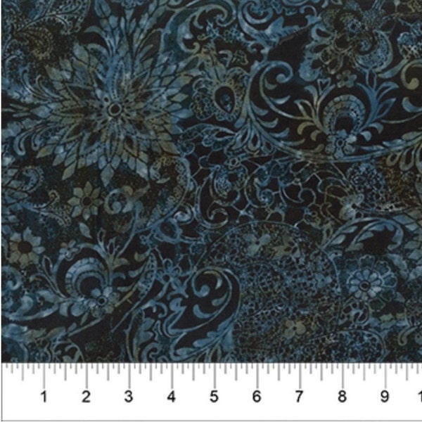 Soft Touch RAYON Batik Fabric in a Deep Royal Blue Floral Design 82121-45