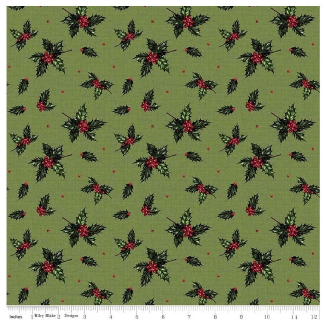Christmas Red and Green Holly Print cotton Fabric Etsy