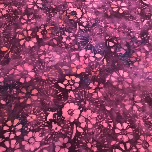 Stretchy Cotton Knit Batik Fabric in Pink and Purple Floral