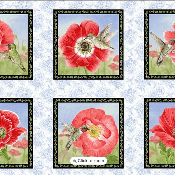 Poppy Meadows Panel 24”x44” Very Pretty Red Poppies Allover Cotton Fabric by Henry Glass