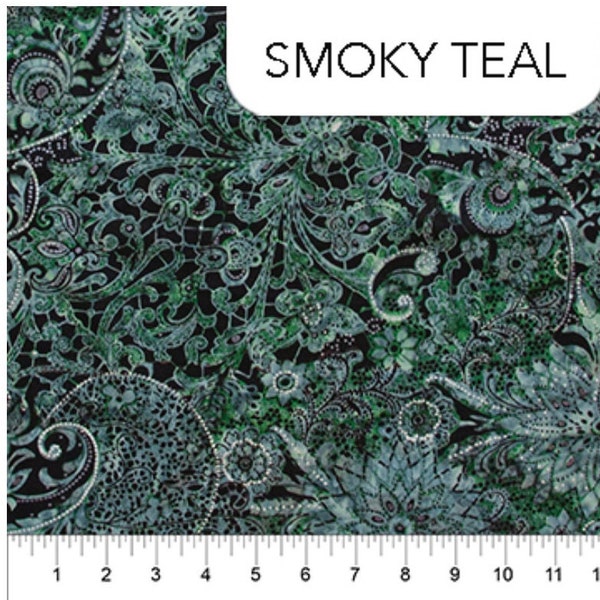 Paisley Print on a Smokey Teal Background Batik Cotton Fabric by Banyan Batiks 81221-68
