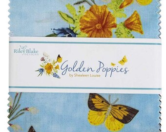 Golden Poppies Stacker of 5” Squares Cotton Fabric by Riley Blake