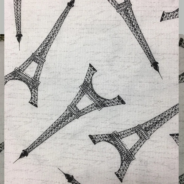 Eiffel Tower Black on Off White Cotton Fabric