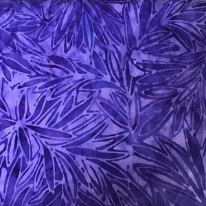 Soft Leaves on Grape Purple Cotton Batik Fabric