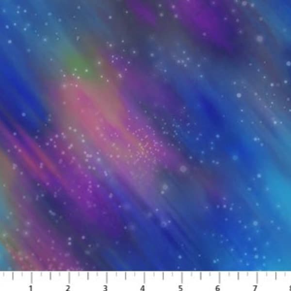 Aurora Borealis Night Sky in Blue, Aqua, Green and Pink with Stars by Northcott Remnant  34”