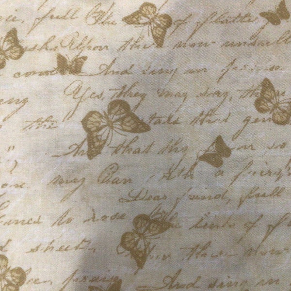 Butterflies and Script in Ecru by Timeless Treasures