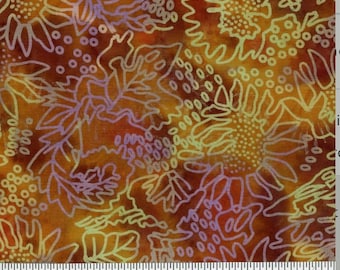 Floral Batik with Rust, Orange Lavender and Yellow Print Cotton Fabric QB621