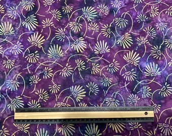 Purple Batik with a Yellow Floral Print Cotton Fabric QB578