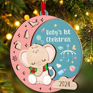 Babies first Christmas ornament 2024 elephant design