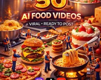 50 AI Food Video Clips | HD/4K, Minimalist Cooking (Digital Download, Canva Editable)