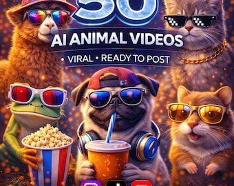 50 AI Animal Videos | HD/4K Surreal Wildlife Clips (Digital Download)