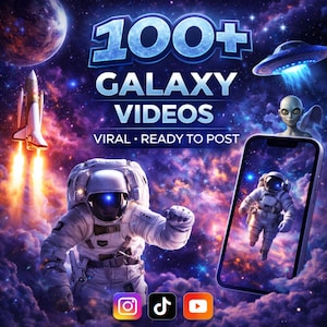 100 HD/4K Galaxy Video Clips | Space Footage for Social Media (Digital Download