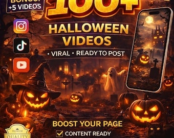 100+ Halloween 4K-videoklipp | Virala Reels, TikTok (digital nedladdning, redigerbar i Canva)